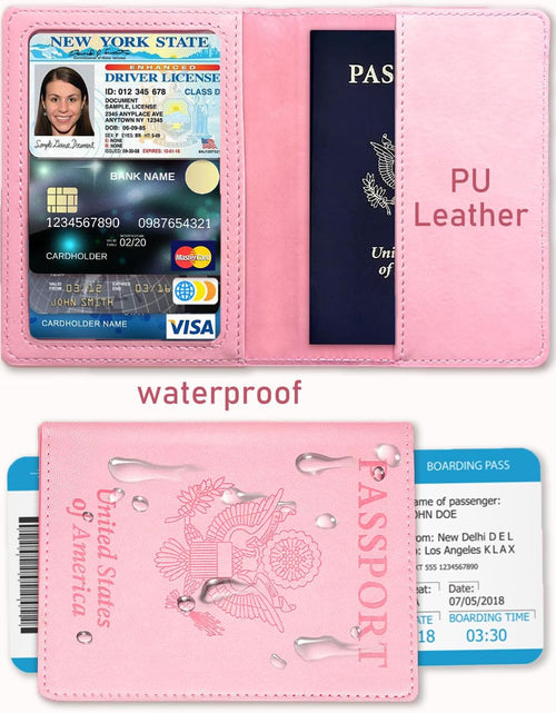 Load image into Gallery viewer, Leather Passport Holder Covers Case, Passport Book Wallet Card Slot Luggage Tag, Pink
