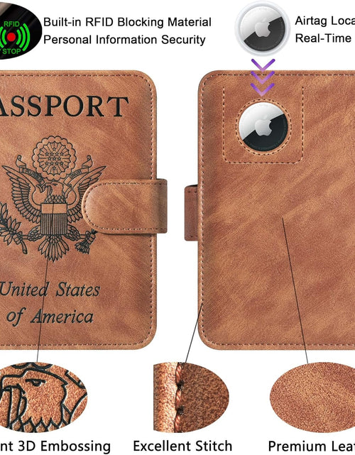 Load image into Gallery viewer, Airtag Passport Holder Cover Wallet Travel Essentials with Rfid Blocking Case, Brown
