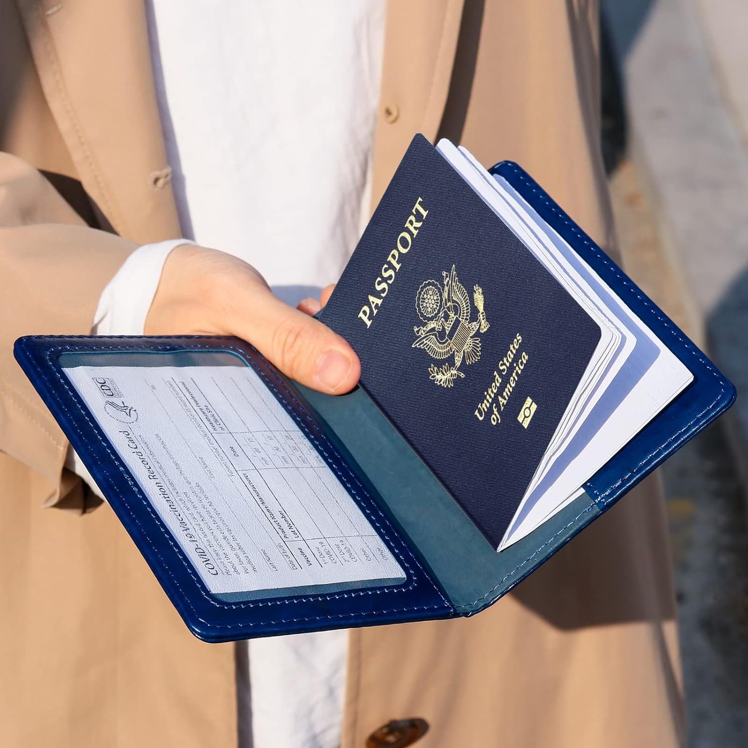 Passport Holder for Travel, Slim Passport Cover for Women Men, Leather Passport Case, Dark Blue