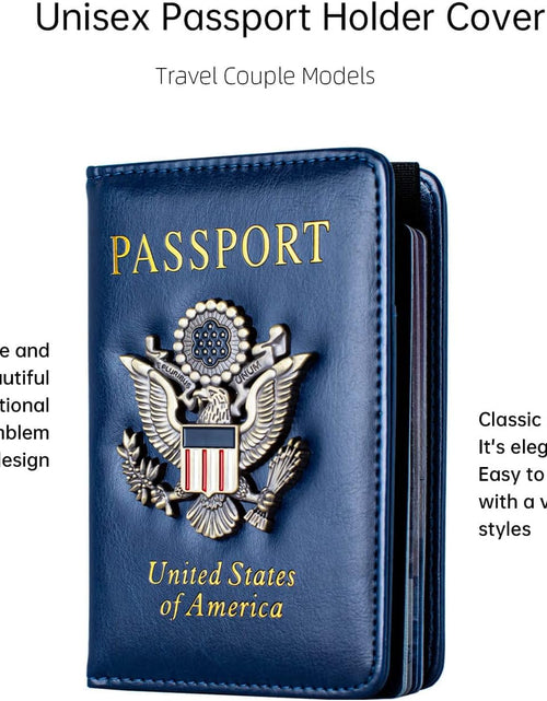 Load image into Gallery viewer, Passport Holder and Card Slot Combo RFID Blocking Leather Travel Passport Wallet, Blue
