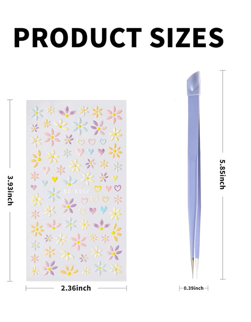 Load image into Gallery viewer, Flower Floral 5D Embossed Nail Decals Nail Art Design Self Adhesive Nail Supplies with Nail Tweezer
