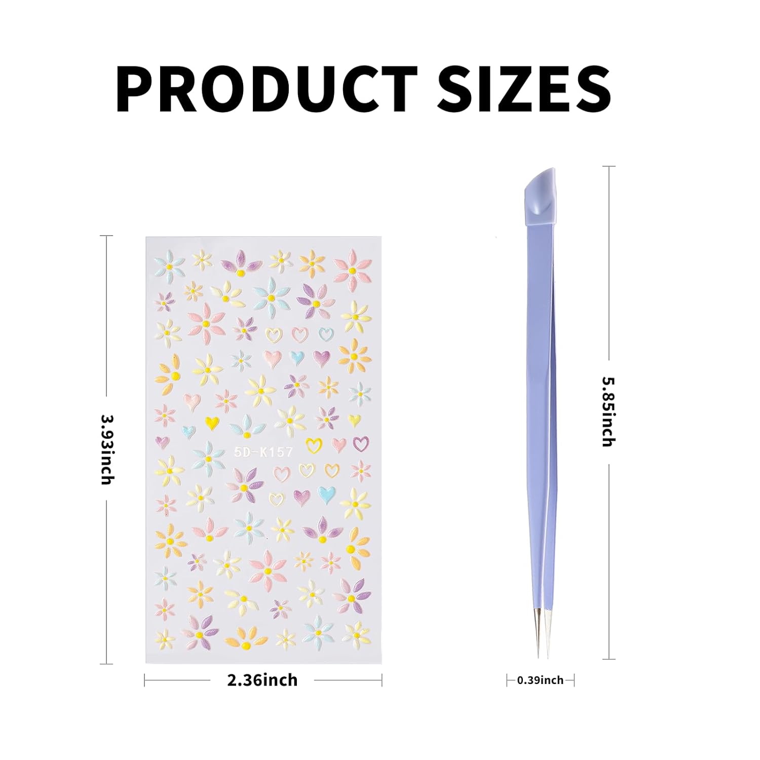Flower Floral 5D Embossed Nail Decals Nail Art Design Self Adhesive Nail Supplies with Nail Tweezer