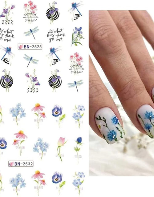 Load image into Gallery viewer, Flower Nail Decals Water Transfer Nail Art Supplies Summer Lily Orchid Butterfly, 12 Sheets
