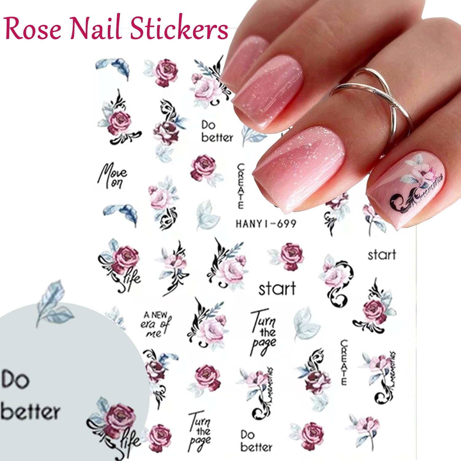 9 Sheets Flower Nail Art Stickers Decals 3D Self-Adhesive Nail Decals Spring Floral