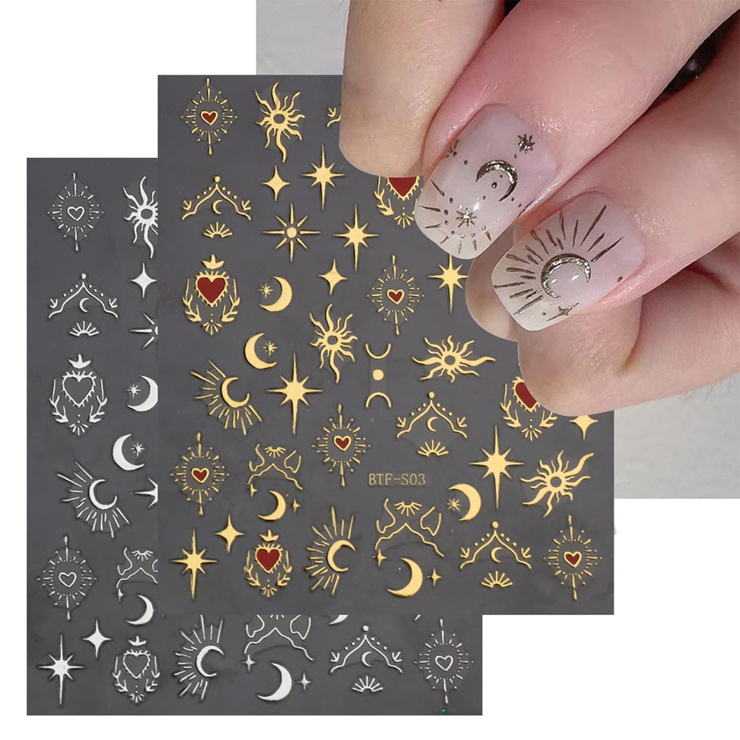 9 Sheets Moon Star Nail Art Stickers Decals Self-Adhesive Pegatinas Uñas Sun Nail Supplies