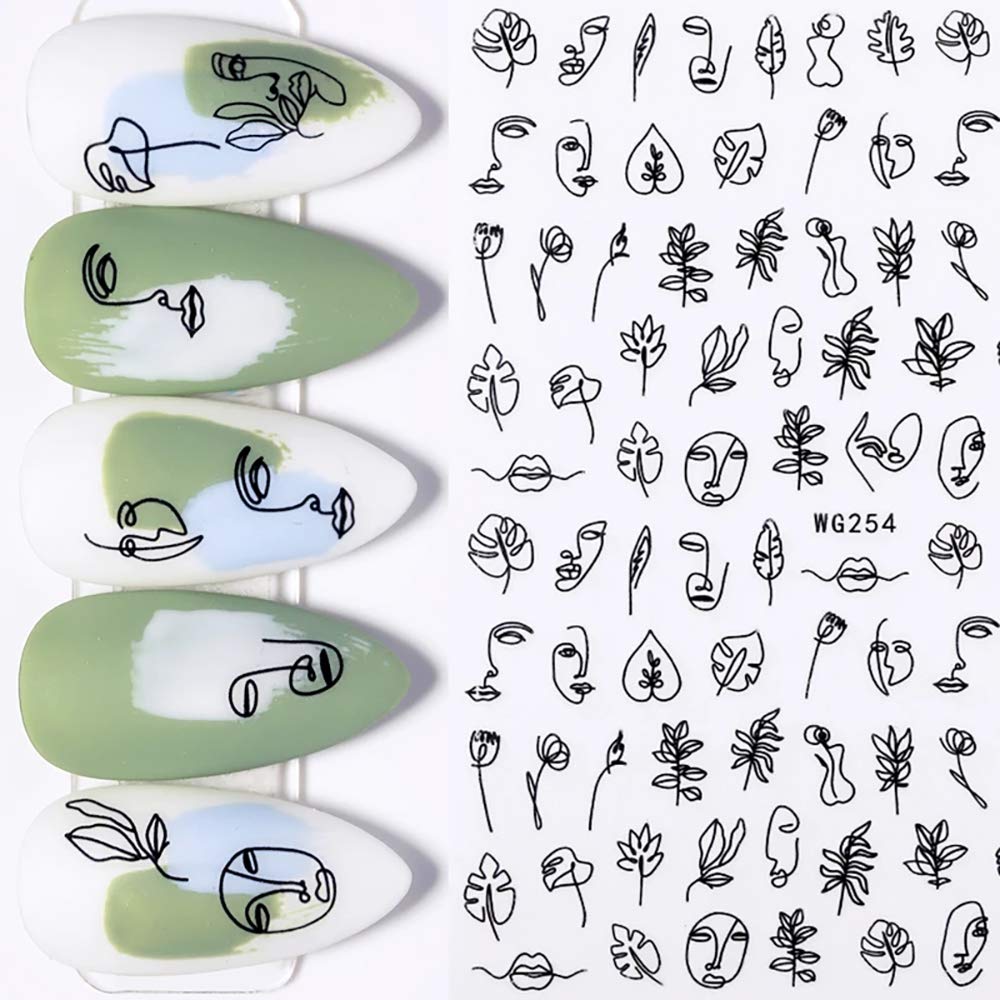 Graffiti Fun Nail Art Stickers, Abstract Nail Decals 3D Self-Adhesive, 6 Sheets