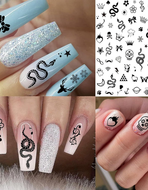 Load image into Gallery viewer, 6 Sheets Self-Adhesive Snake Heart Moon Star Nail Art Sticker Decals, Abstract Lady Face Nail Stickers
