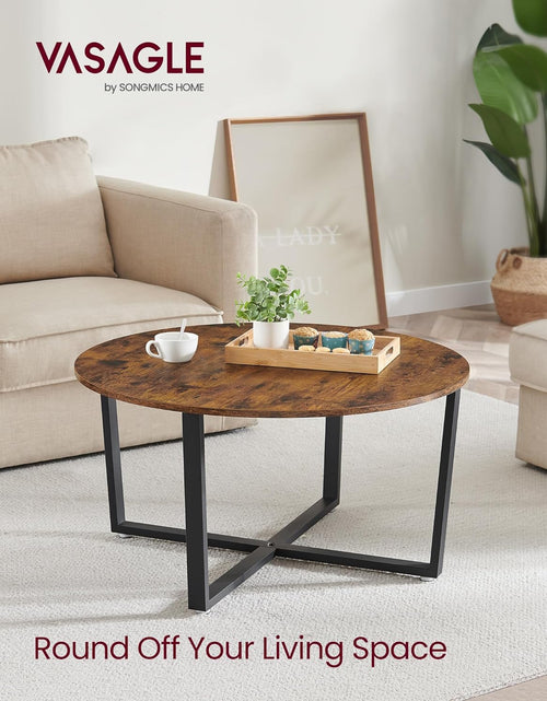 Load image into Gallery viewer, Coffee Table - Distressed Gray Oak Finish, Round, Black Metal Frame, Beige, Wood, Rustic
