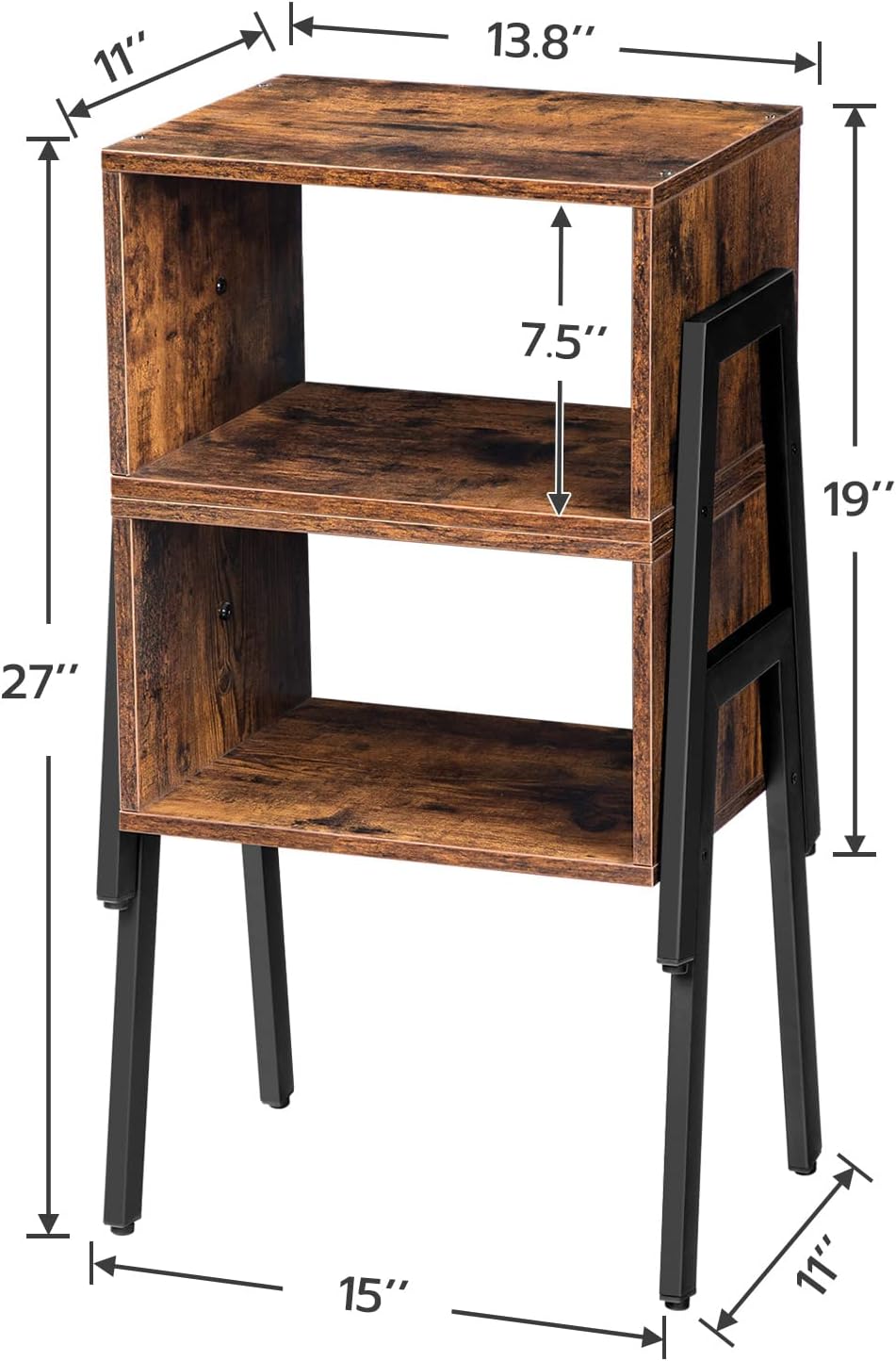 Set of 2 Bedside Tables Nightstands Stackable Narrow End Table with Open Storage