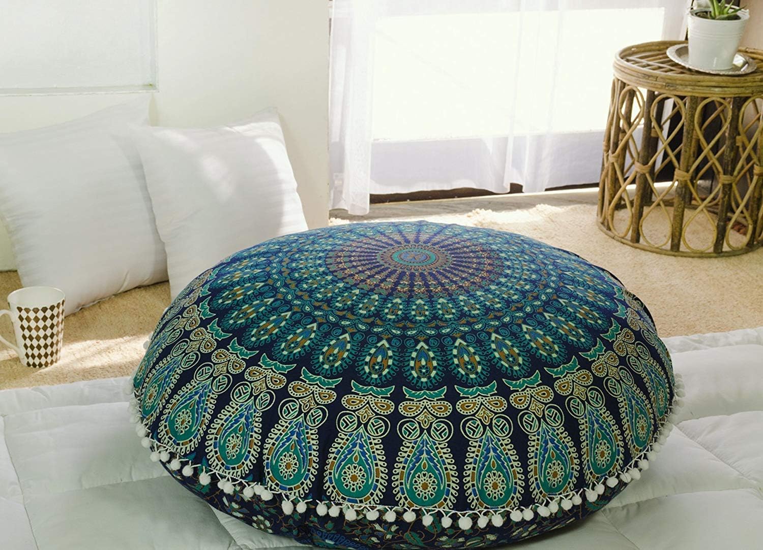 Large Hippie Mandala Floor Pillow Cover ( 32 Inches)