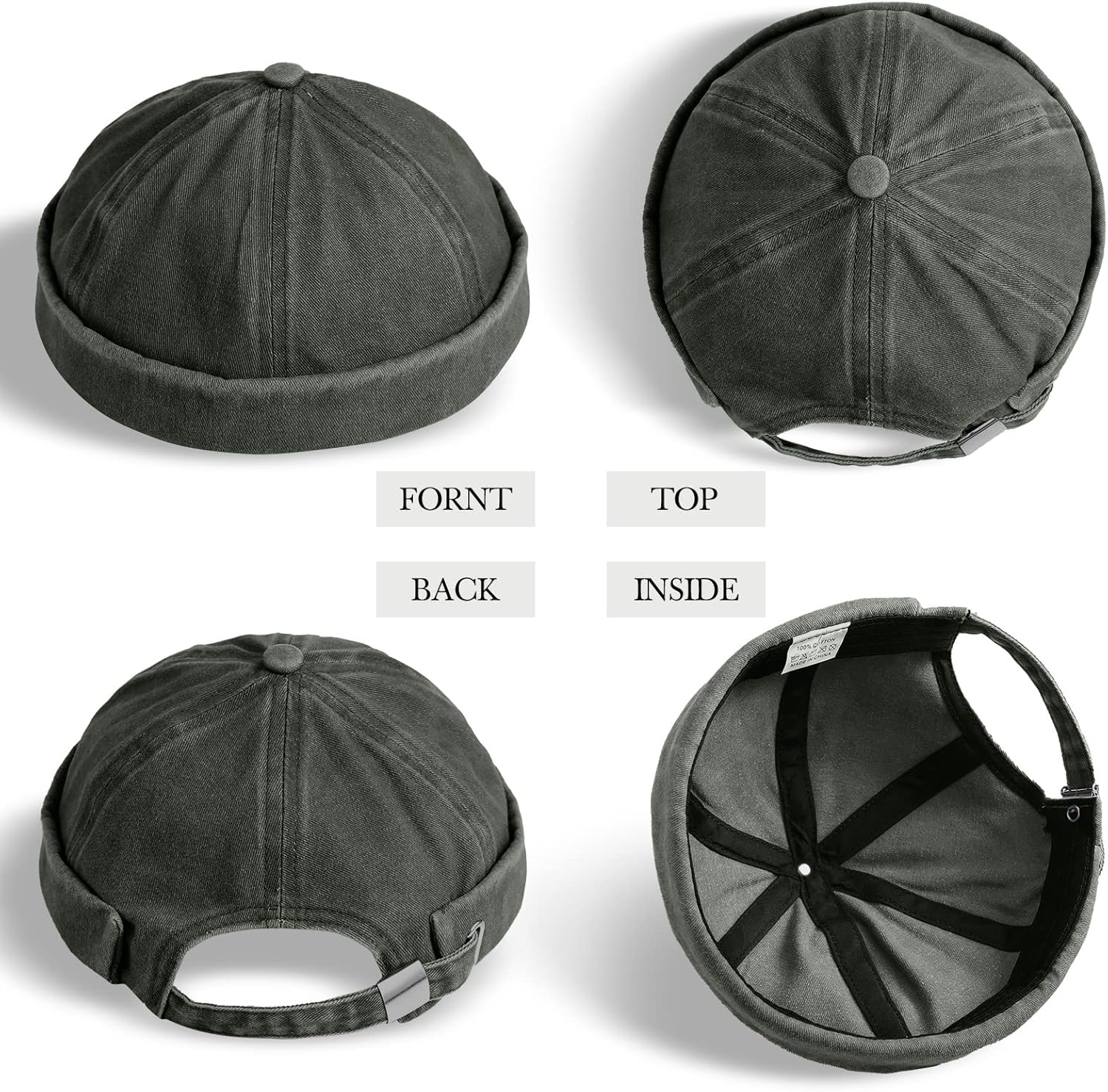 Adjustable Brimless Hats for Men Docker Hat Casual No Brim Hat (2 Pcs)