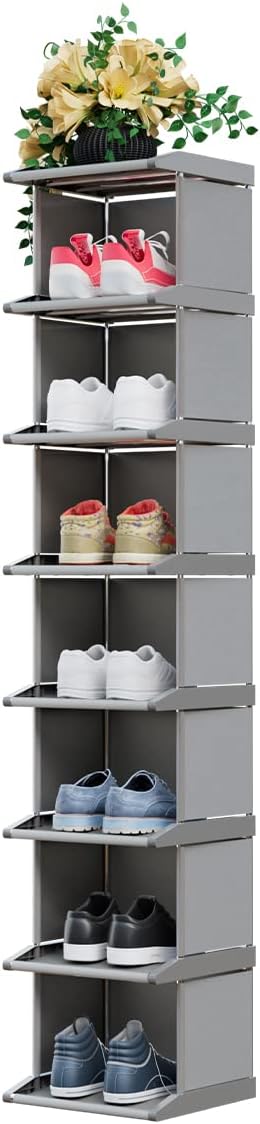 8 Tiers DIY Narrow Stackable Free Standing Shoes Storage Tall Organizer Vertical Entryway Hallway Shelf