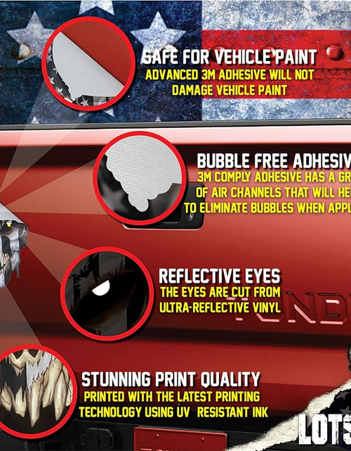 Load image into Gallery viewer, Skull with Reflective Eyes American Flag Vinyl Decal Stickers Car Truck Sniper Marines Army
