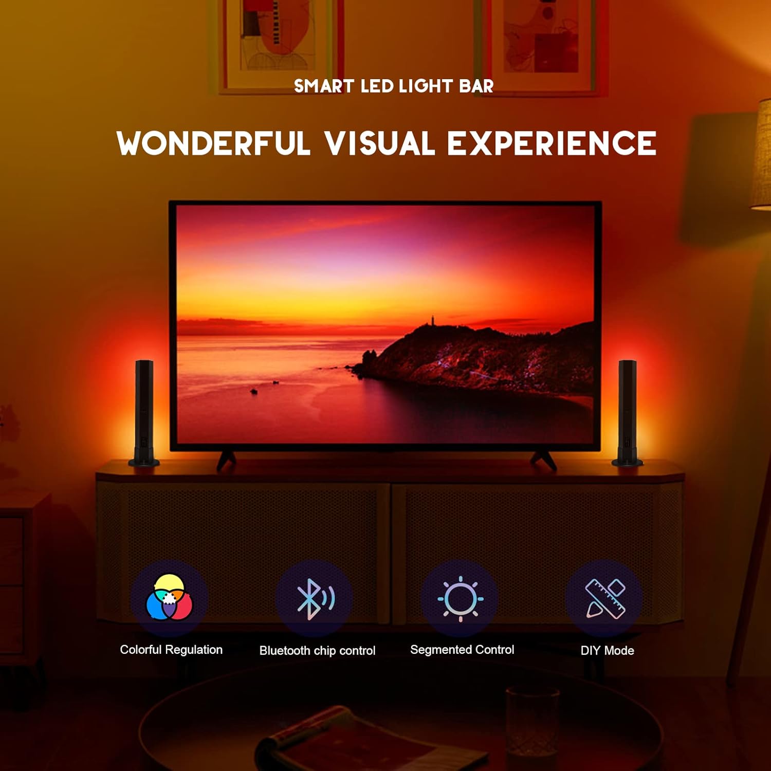 RGB Light Bars, Smart Light Bar with Scene Modes and Music Modes, Ambient Lighting TV Backing, RGB