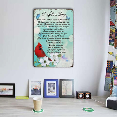 Cardinal Metal Tin Sign I Made It Home Vintage Rustic Decor Wall Decor Nostalgic 12"X8"