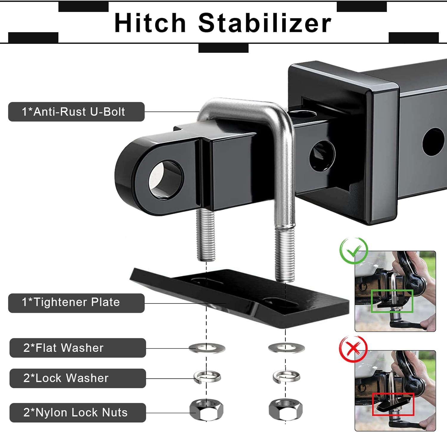 Hitch Tightener for 1.25" to 2" Hitches Heavy Duty