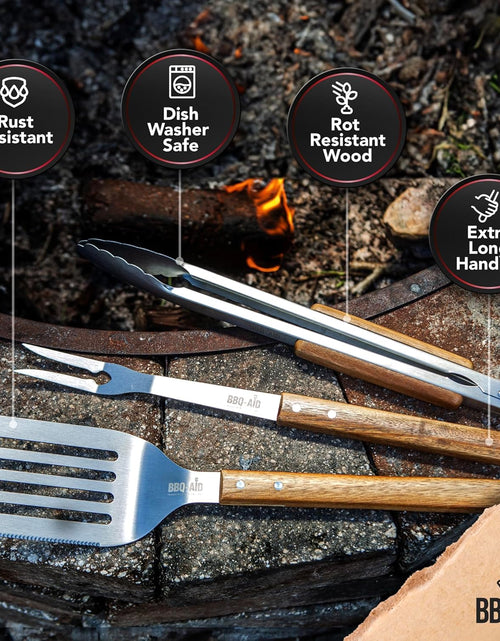 Load image into Gallery viewer, 3 Piece Grill Set BBQ Accessories - Kitchen Tongs, Metal Spatula &amp; Fork Utensils
