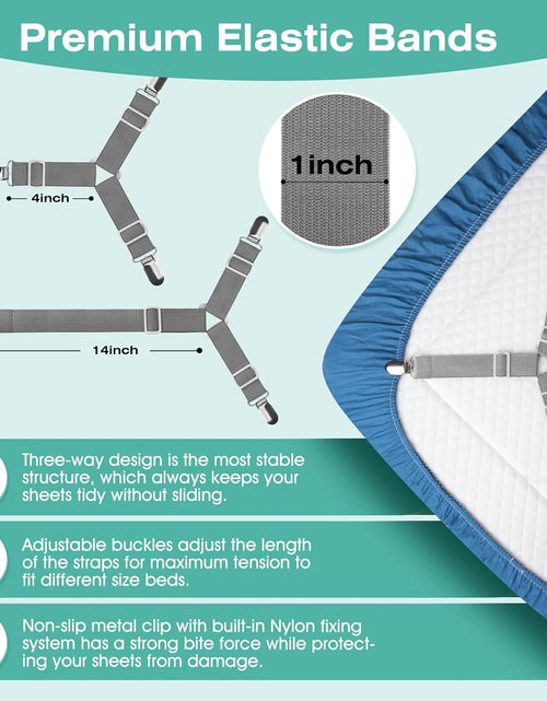 Load image into Gallery viewer, Bed Sheet Straps, Easy to Install Sheet Straps, Fitted Sheet Clips, Adjustable Sheet Fasteners (Gray-4 Pcs)
