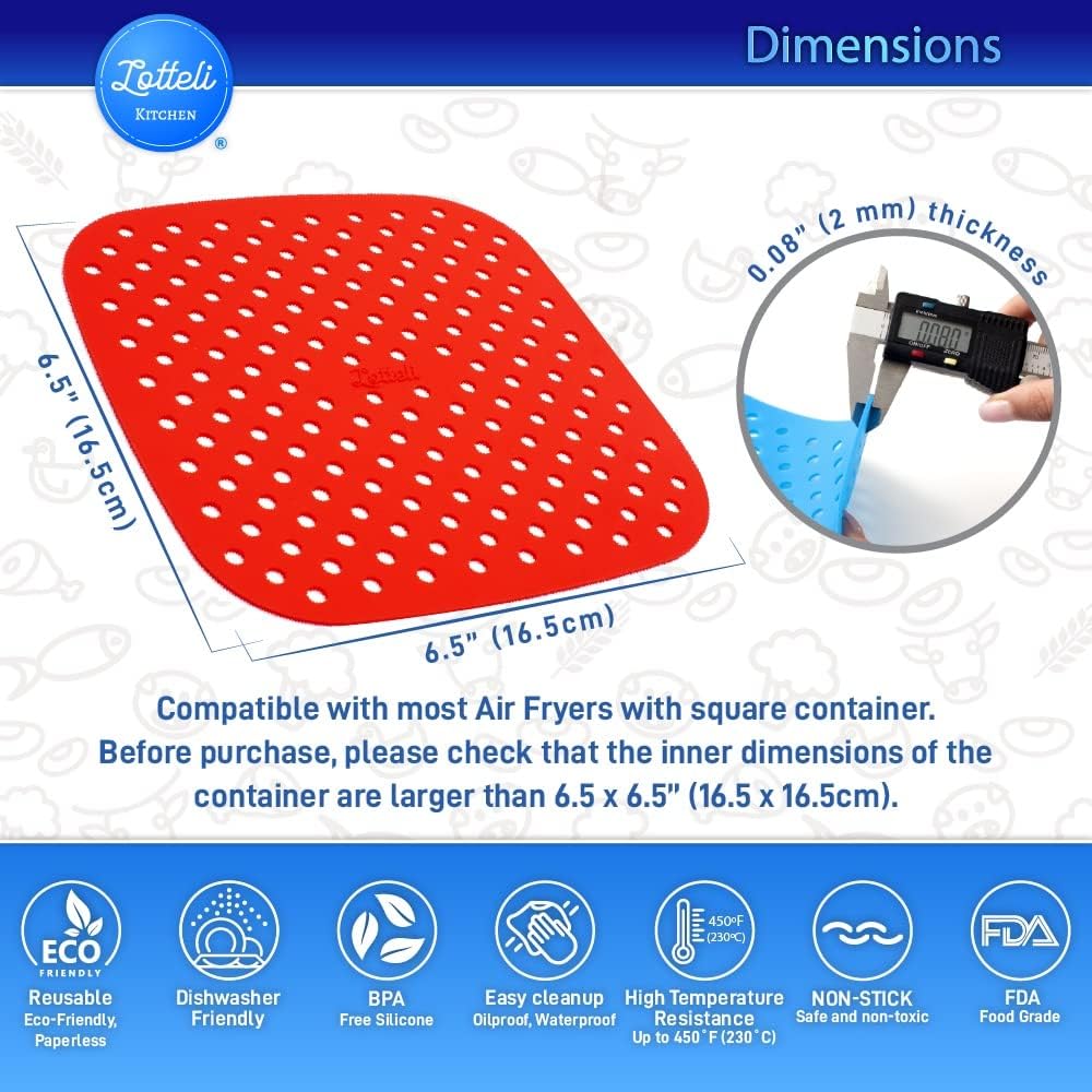 Reusable Silicone Air Fryer Liners with Air Fryer Magnetic Cheat Sheet, Easy Clean Air Fryer Accessories