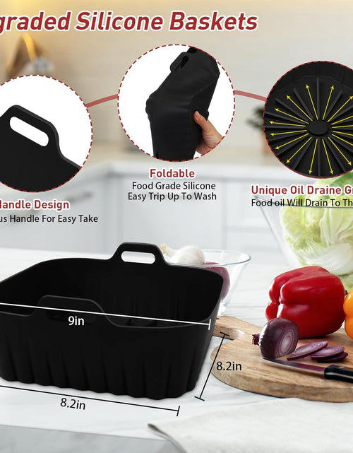 Load image into Gallery viewer, 9 Inch Reusable Air Fryer Pot - Air Fryer Accessories - Air Fryer Inserts for 6 to 9 QT for Oven Microwave Accessories (9 Inch-Grey+Black)
