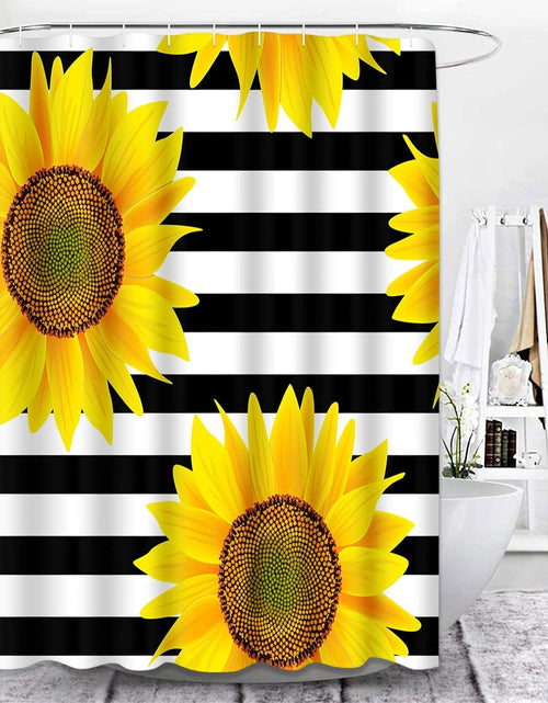 Load image into Gallery viewer, Shower Curtain Waterproof Home Decor Brown Bright Sunflowers Striped Black and White Pattern,66 x 72 inches
