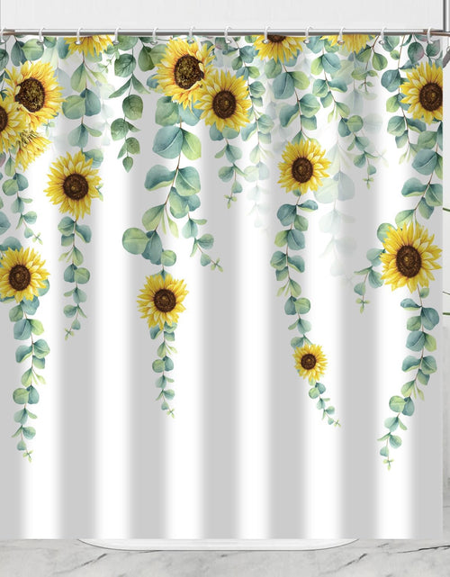 Load image into Gallery viewer, Eucalyptus Sunflower Shower Curtain Sage Green Spring Watercolor Leaves Farmhouse Decor, 72"x72"
