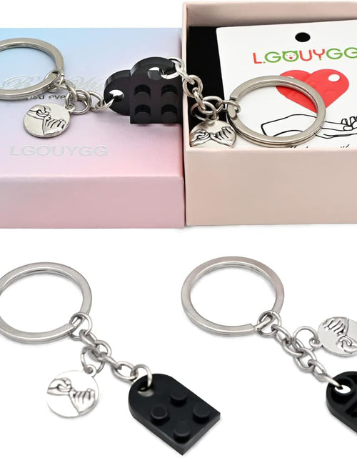 Load image into Gallery viewer, Heart Keychain for Couples/Friendship, Matching Brick Keychains Set , Black
