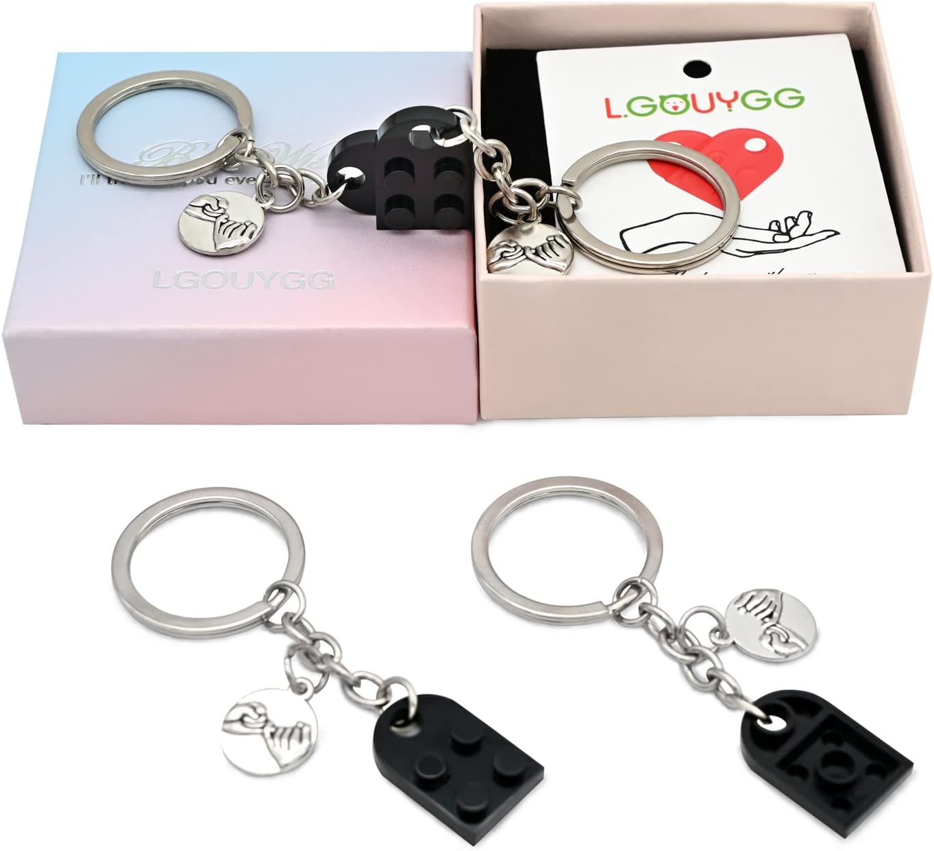 Heart Keychain for Couples/Friendship, Matching Brick Keychains Set , Black