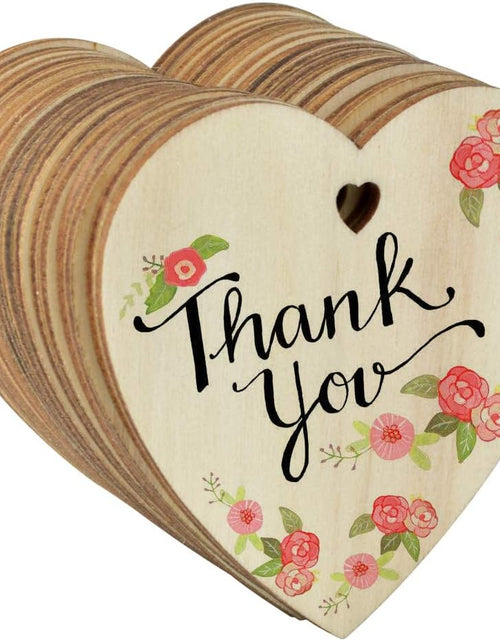 Load image into Gallery viewer, 50 Pieces 3&quot; Natural Heart Wood Slices, DIY Wooden Ornaments Unfinished Predrilled Wooden Heart Embellishments with Natural Twine
