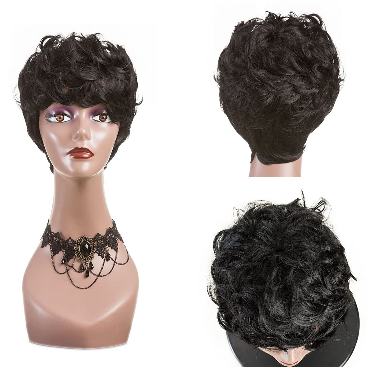 Pixie Cut Wig Natural Black Short Wigs for Black Women Short Wavy Hair