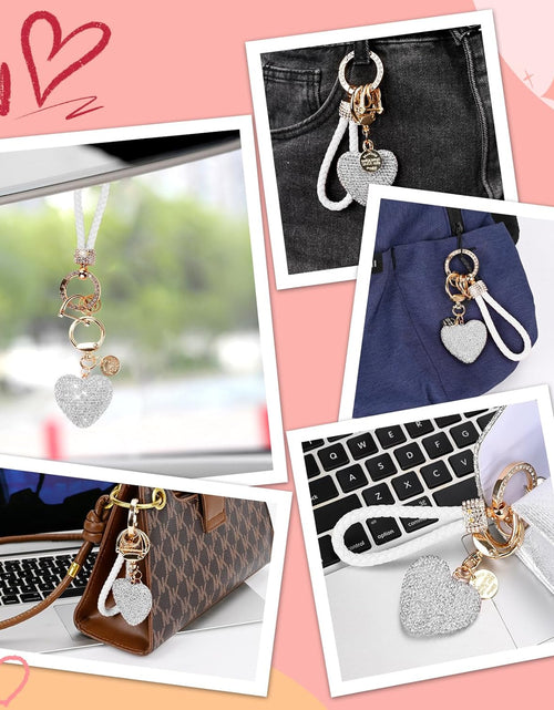 Load image into Gallery viewer, Car Keychain for Women with Rhinestone Heart Shape Bling Girl Cute Keychain, White
