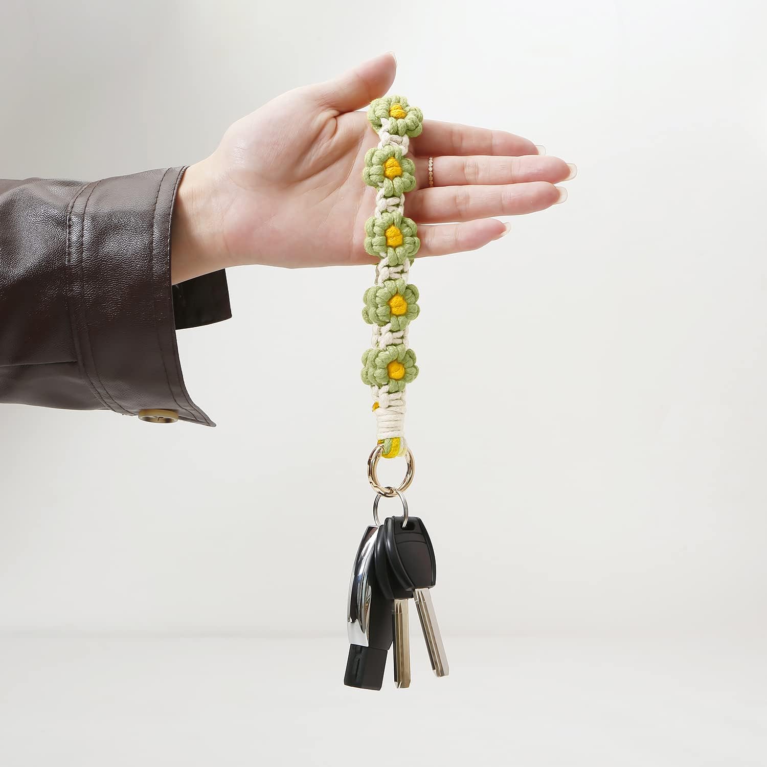 Handmade Keychain Wristlet Key Chain Wrist Lanyard for Keys, Green