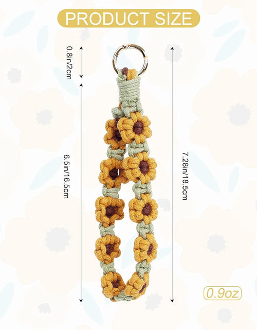 Load image into Gallery viewer, Boho Macrame Keychain Wristlet Keychain Weave Exquisite Keyring Holder Bracelet Handmade, Yellow Flower
