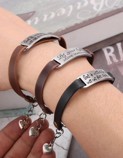 Load image into Gallery viewer, Leather Bracelet for Women Teens Christian Engraved Ornament Jewelry Gift Inspirational Vintage Stretch

