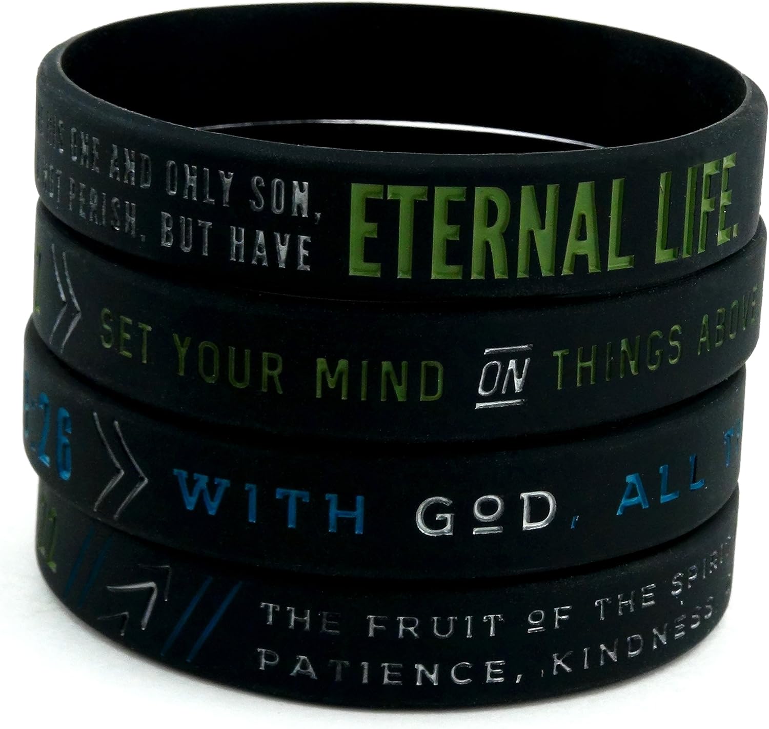 Christian Silicone Wristbands w/Scriptures (Set of 4) - Unisex Bible Verse Jewelry for Men Women Teens