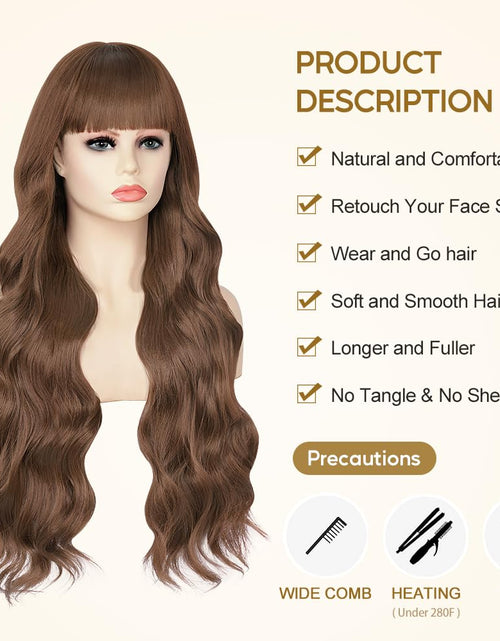 Load image into Gallery viewer, Long Dark Brown Wavy Wear and Go Glueless Wig with Bangs Ombre Brown Glueless Wigs
