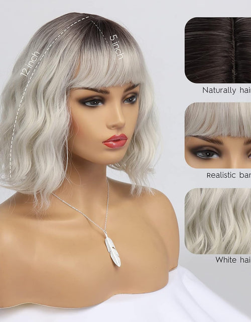 Load image into Gallery viewer, Short White Silver Wigs for Women Ombre Grey Wavy Bob Wig with Bangs Medium Length Synthetic Hair, 12 inches, Ombre Silver
