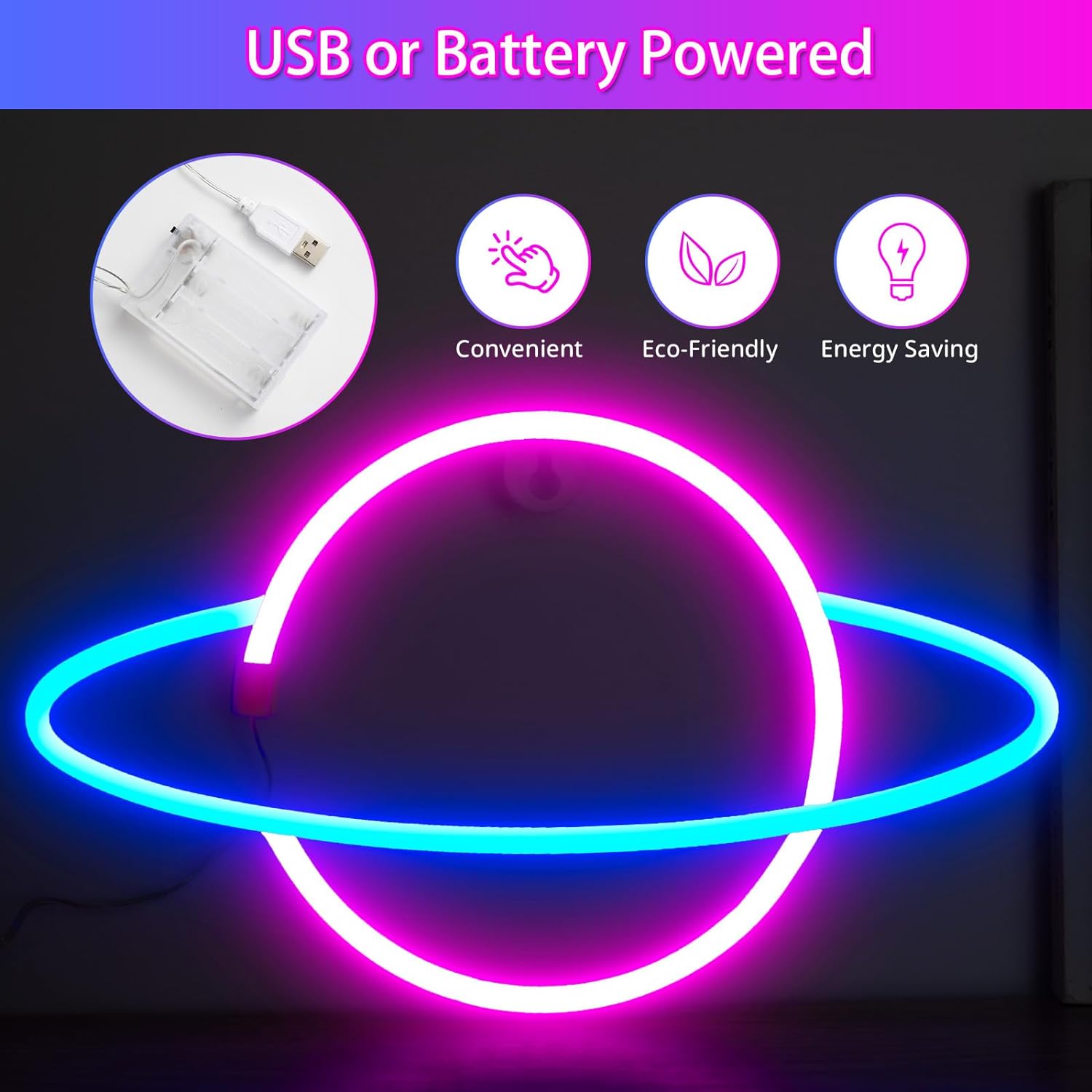 Bright LED Planet Neon Lights, USB or Battery Powered Planet Neon Signs for Wall Decor