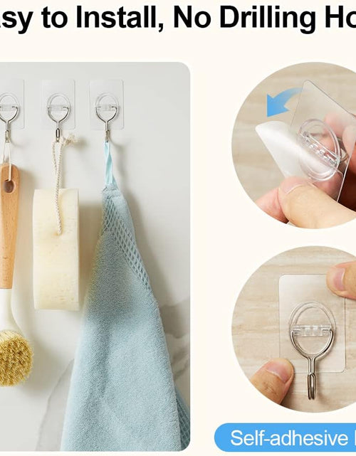 Load image into Gallery viewer, 8PCS Adhesive Wall Hooks Sticky Hooks - Hanging Up to 11Lbs (5Kg), Small Stick on Hooks, Self Adhesive 204 Stainless Steel Hooks (Clear)
