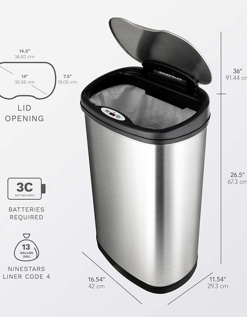 Load image into Gallery viewer, Automatic Touchless Motion Sensor Oval Trash Can with Black Top, 13 gallon/50 L, Stainless Steel
