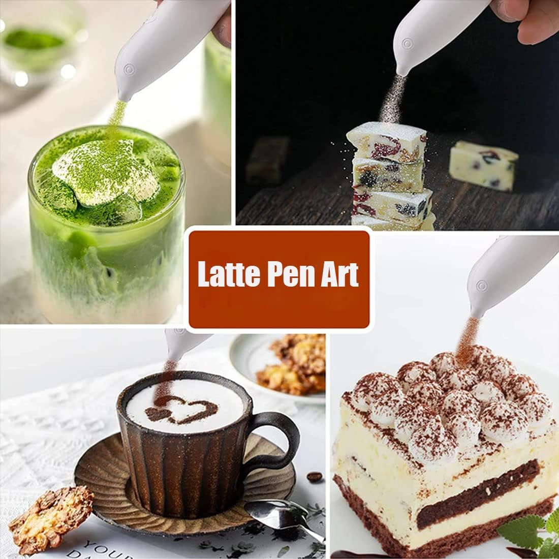 Latte Art Pen, White Spice Pen Electric Coffee Pen for Latte & Food DIY, Cocoa Powder, Ground Sugar (White)