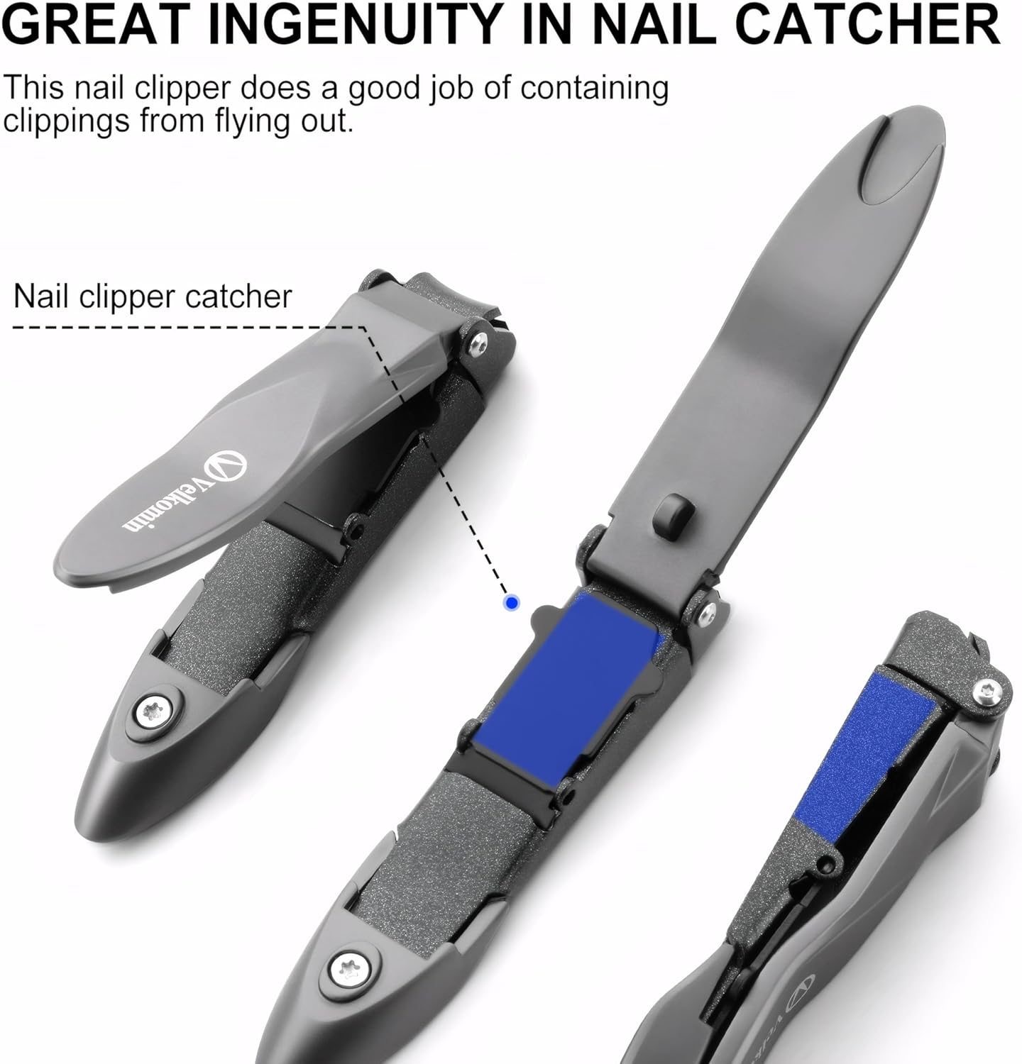 Nail Clippers for Men with Catcher, Ergonomic Design Self-Collecting Sharp Blade Durable Nail Clipper Cutters