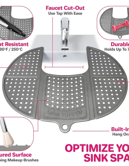 Load image into Gallery viewer, Sink Topper Foldable Sink Cover - Silicone Beauty Makeup Brush Cleaning Mat Hot Tools Organizer,  Standard, Silver
