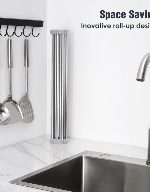 Load image into Gallery viewer, Roll Up Dish Drying Rack Over Sink Drying Rack Sink Cover Kitchen Sink Accessories Gadget, 17.7&quot; x 15.5&quot; , Grey
