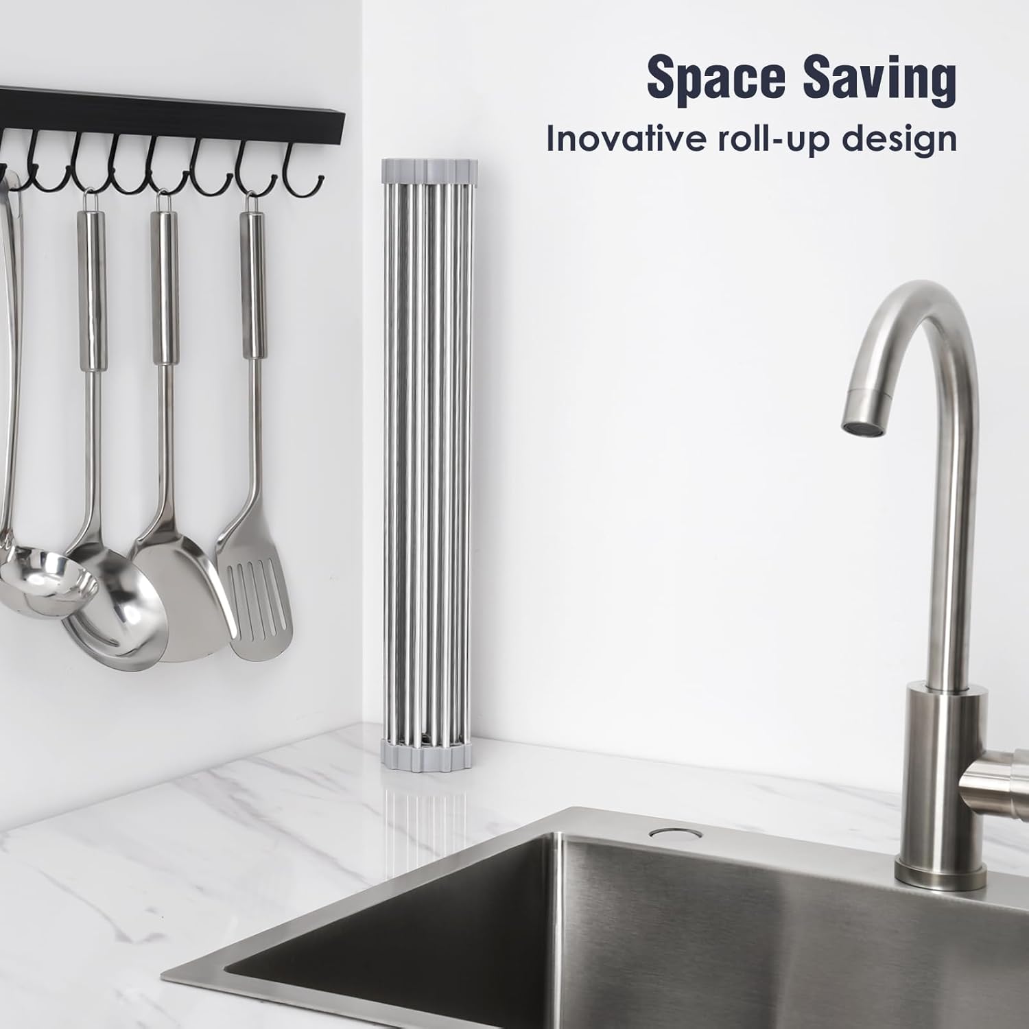 Roll Up Dish Drying Rack Over Sink Drying Rack Sink Cover Kitchen Sink Accessories Gadget, 17.7" x 15.5" , Grey