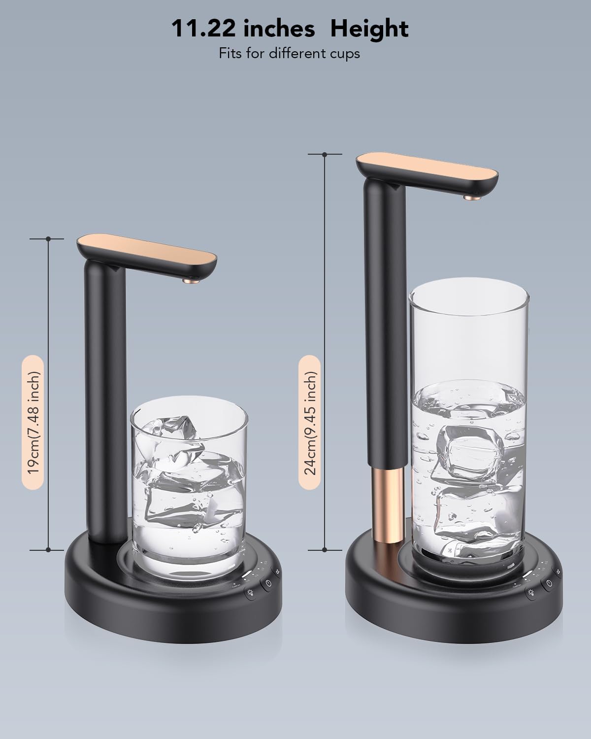 Electric Table Water Dispenser with Adjustable Height Design for 1-5 Gallon Bottle Pump Portable Type-C Charging, Black
