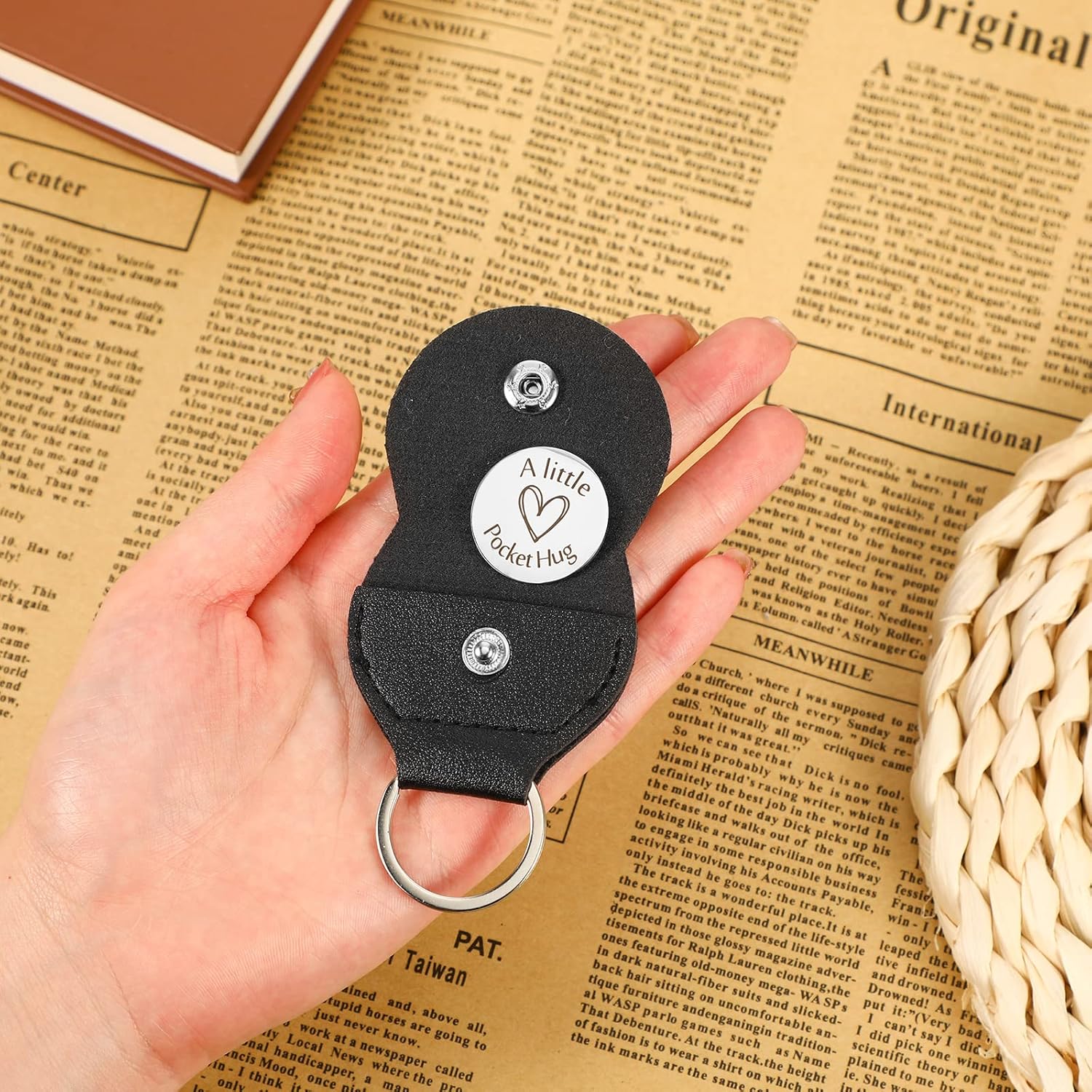 Pocket Hug Token Long Distance Relationship Keepsake Stainless Steel Double Sided Inspirational Gift with Keychain (Be Safe)