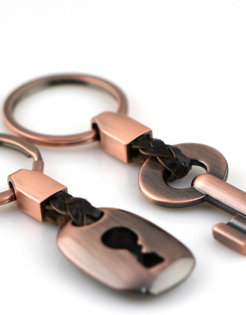 Load image into Gallery viewer, Fashion Leather Couple Keychain Key Chain Ring Keyring Key Fob Key &amp; Lock 83513-2(Copper)
