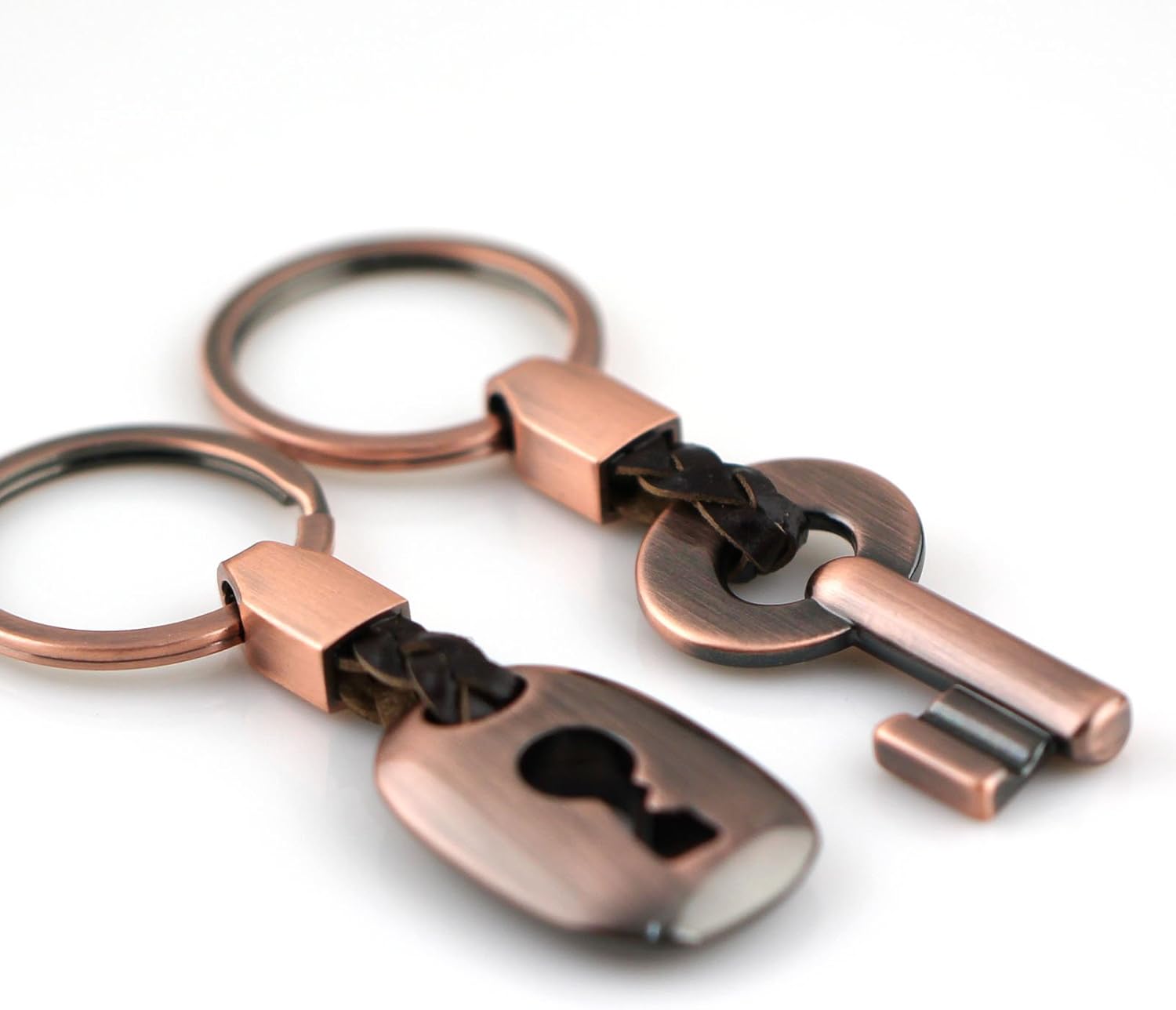Fashion Leather Couple Keychain Key Chain Ring Keyring Key Fob Key & Lock 83513-2(Copper)