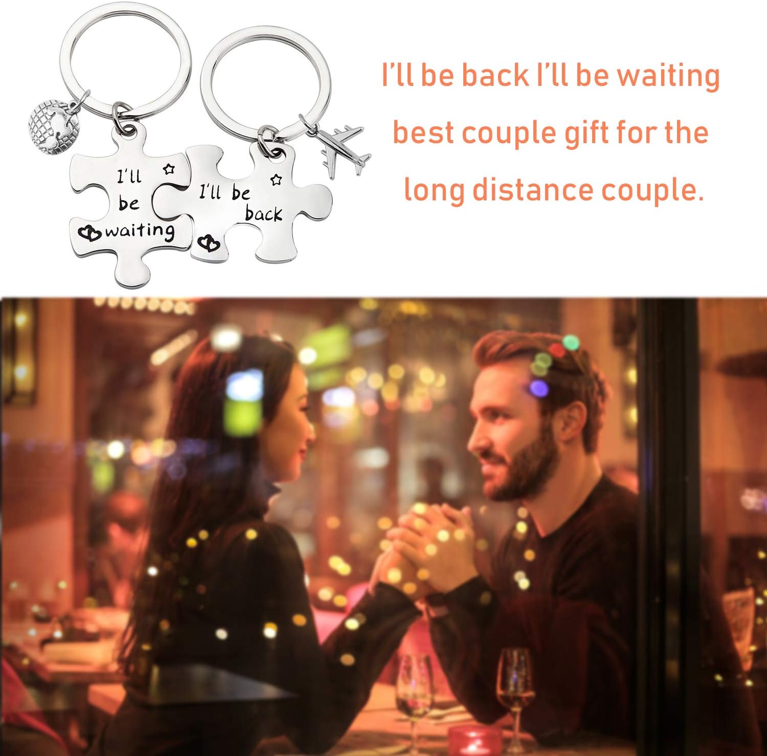 Birdgot Puzzle Keychain Couples Set Long Distance Relationships Gifts For Couples Love Friendship Gift (Silver)
